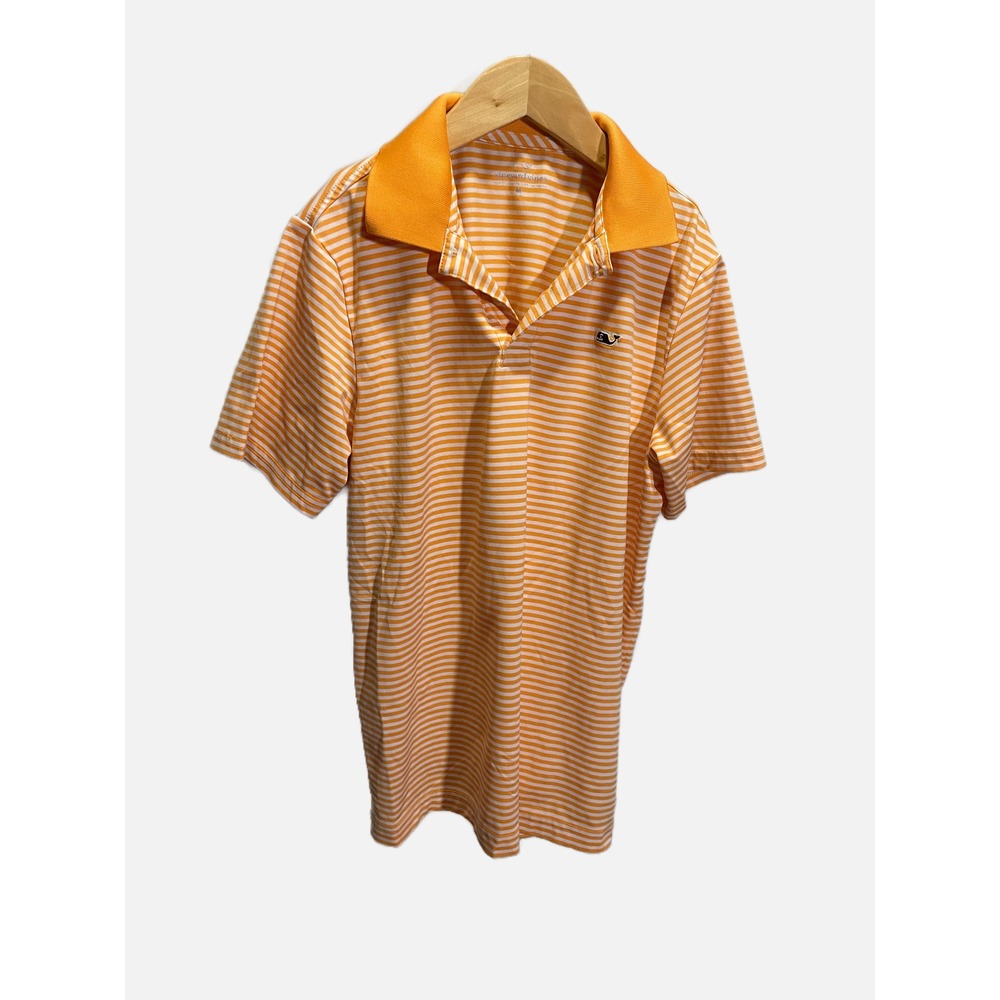 Vineyard Vines Polo Shirt Kids Medium Orange Striped Performance Preppy Golf
